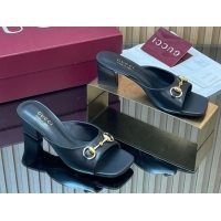 Best Price Gucci lambskin leather heel slides sandal 5 5cm with horsebit black 2026 gg030504