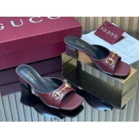 Grade Quality Gucci lambskin leather heel slides sandal 5 5cm with horsebit burgundy 2026 gg030504