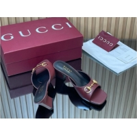 Grade Quality Gucci lambskin leather heel slides sandal 5 5cm with horsebit burgundy 2026 gg030504