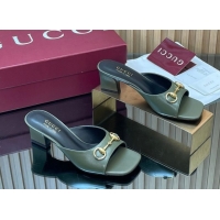Best Grade Gucci lambskin leather heel slides sandal 5 5cm with horsebit green 2026 gg030504
