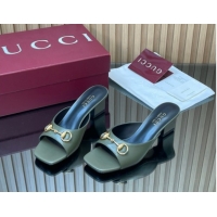 Best Grade Gucci lambskin leather heel slides sandal 5 5cm with horsebit green 2026 gg030504