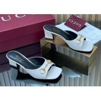 Stylish Gucci lambskin leather heel slides sandal 5 5cm with horsebit white 2026 gg030504