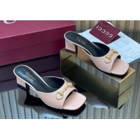 Luxurious Gucci lambskin leather heel slides sandal 5.5cm with horsebit pink 2026 gg030504