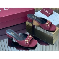 Low Price Gucci canvas heel slides sandal 5.5cm with horsebit burgundy 2026 gg030504