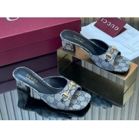 Pretty Style Gucci canvas heel slides sandal 5.5cm with horsebit grey 2026 gg030504