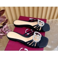 Unique Style Gucci satin flat slides sandal with strass interlocking g black 2026 8523570