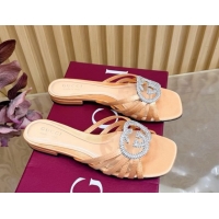 Low Cost Gucci satin flat slides sandal with strass interlocking g coral 2026 8523570