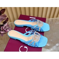 Popular Style Gucci satin flat slides sandal with strass interlocking g light blue 2026 8523570