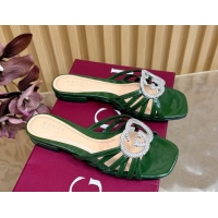 Most Popular Gucci patent leather flat slides sandal with strass interlocking g green 2026 8523570