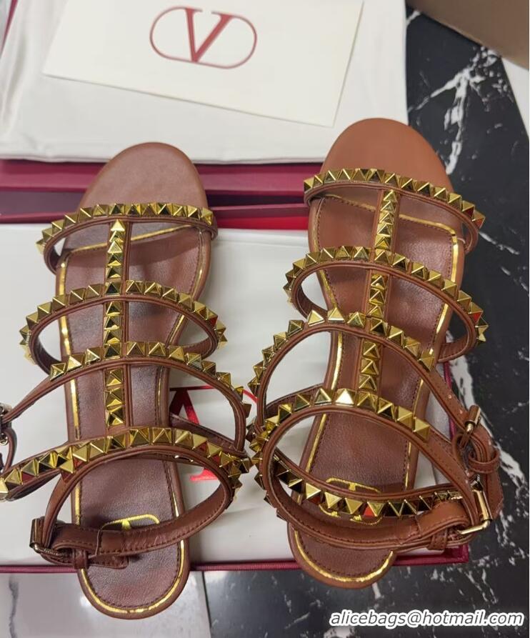 Most Popular Valentino Rockstud No Limit Flat Sandals in Nappa Brown 0824060