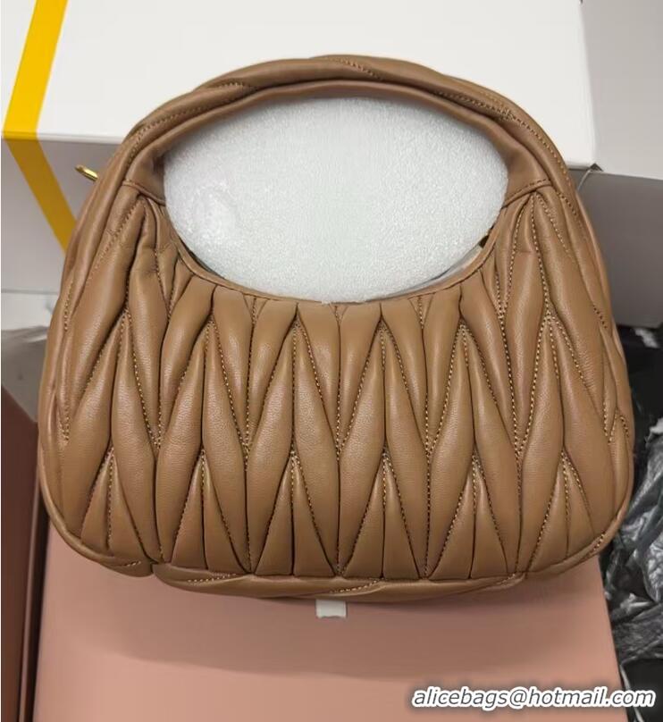 Luxurious Miu Miu Wander Matelasse Nappa Leather Hobo Mini bag 5BC125 Brown