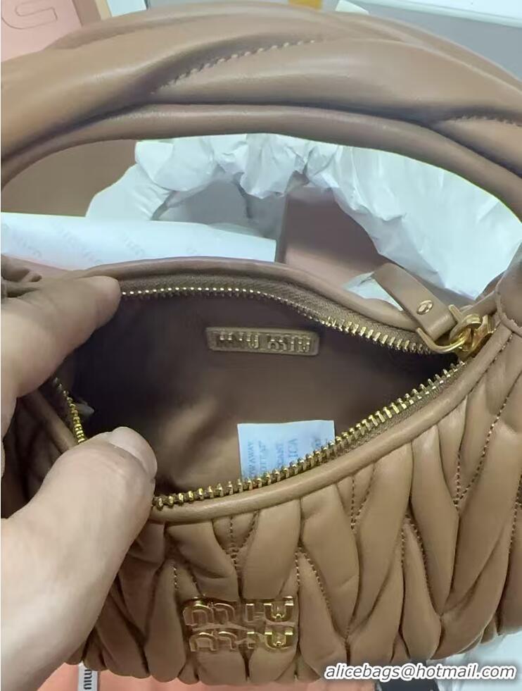 Luxurious Miu Miu Wander Matelasse Nappa Leather Hobo Mini bag 5BC125 Brown