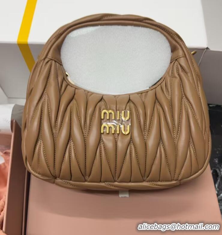 Luxurious Miu Miu Wander Matelasse Nappa Leather Hobo Mini bag 5BC125 Brown