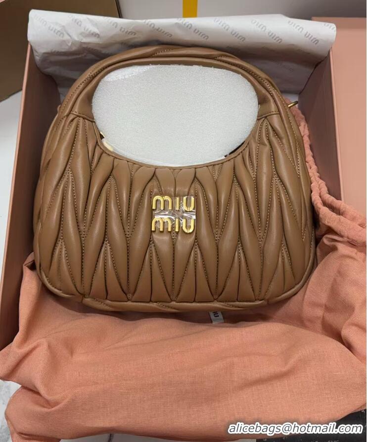 Luxurious Miu Miu Wander Matelasse Nappa Leather Hobo Mini bag 5BC125 Brown