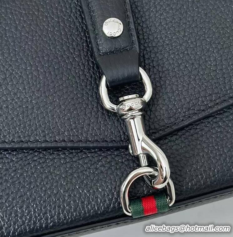 Best Grade Gucci Leather Small crossbody bag with hook closure 821623 Black 2025