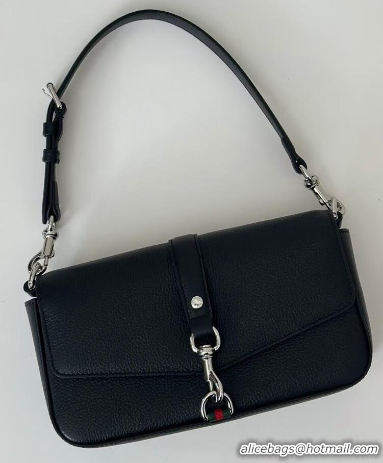 Best Grade Gucci Leather Small crossbody bag with hook closure 821623 Black 2025