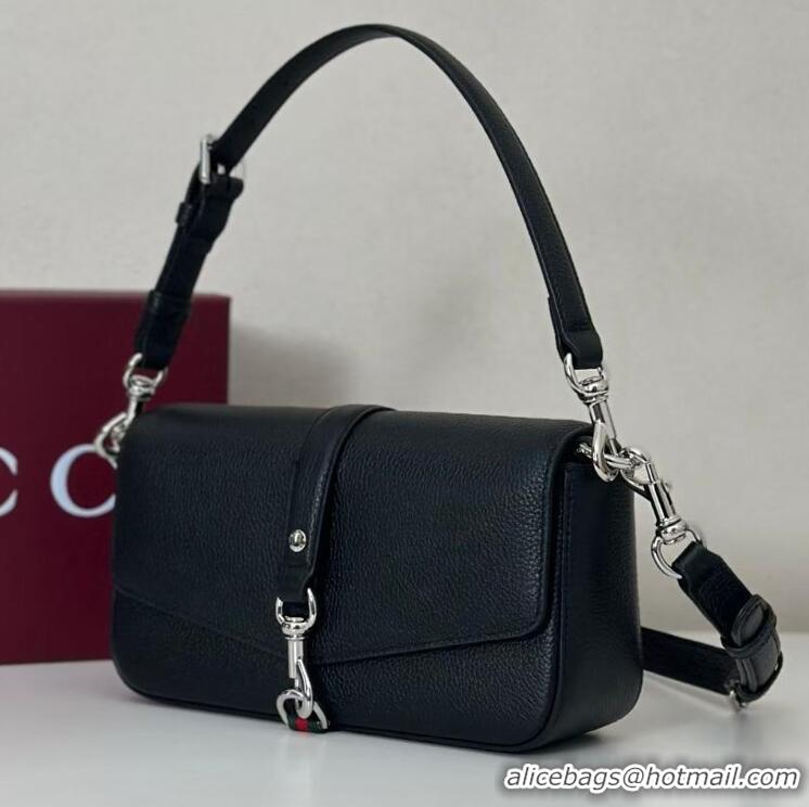 Best Grade Gucci Leather Small crossbody bag with hook closure 821623 Black 2025