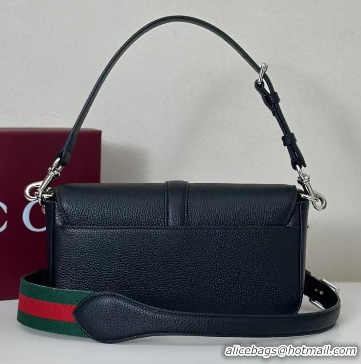 Best Grade Gucci Leather Small crossbody bag with hook closure 821623 Black 2025