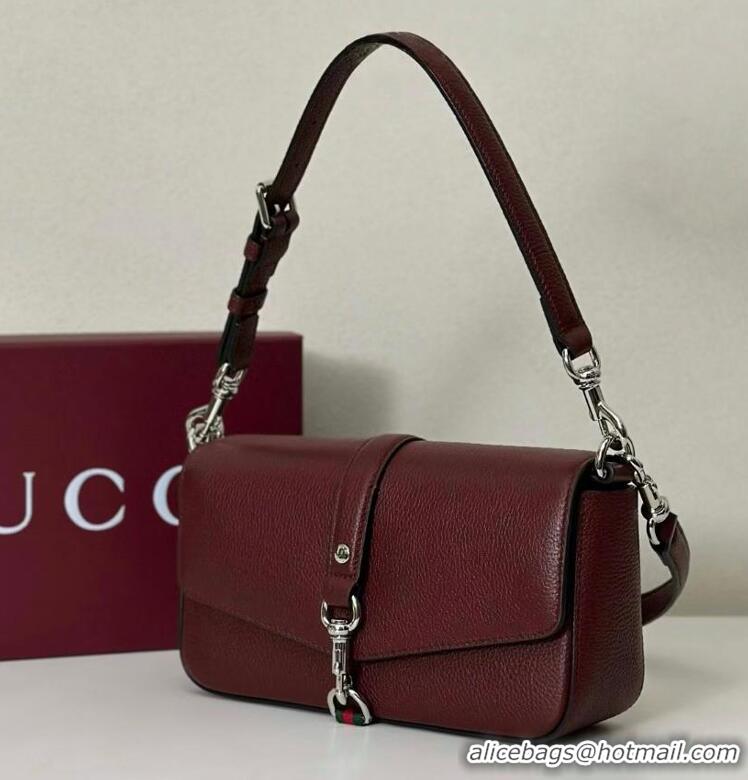 New Fashion Gucci Leather Small crossbody bag with hook closure 821623 Burgundy 2025