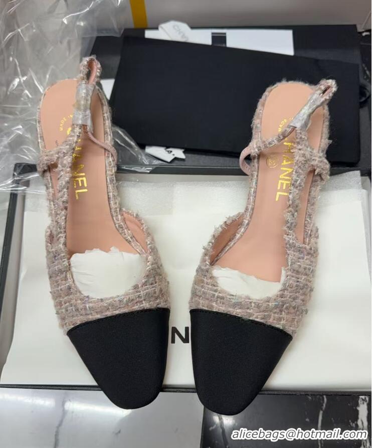 Low Cost Chanel Tweed & Grosgrain Slingback Pumps G31318 6.5cm Light Pink
