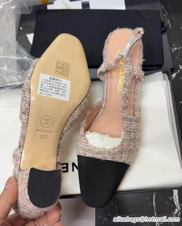 Low Cost Chanel Tweed & Grosgrain Slingback Pumps G31318 6.5cm Light Pink