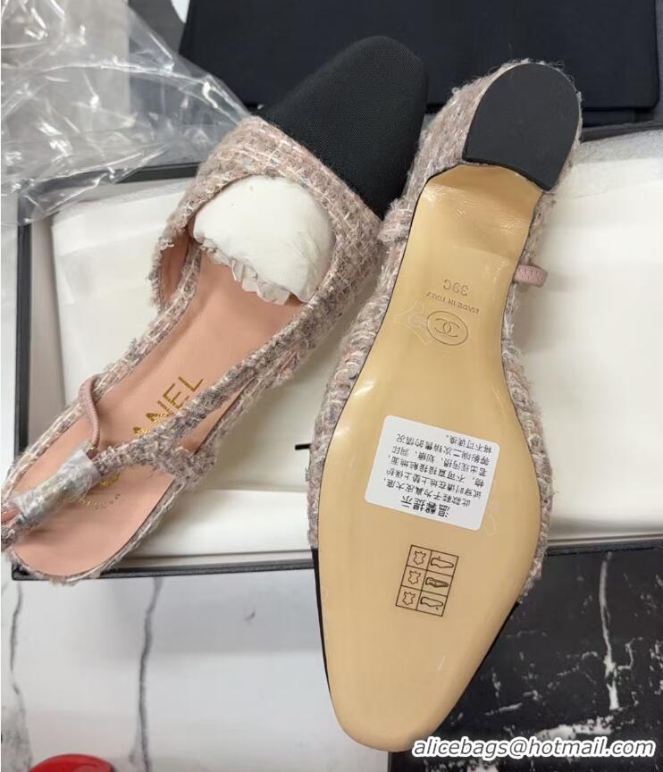 Low Cost Chanel Tweed & Grosgrain Slingback Pumps G31318 6.5cm Light Pink