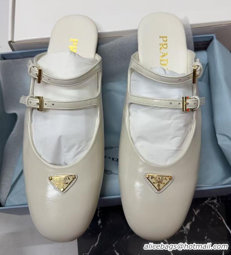 Good Quality Prada Patent Leather ballerina flat mules White 2025 1F794N
