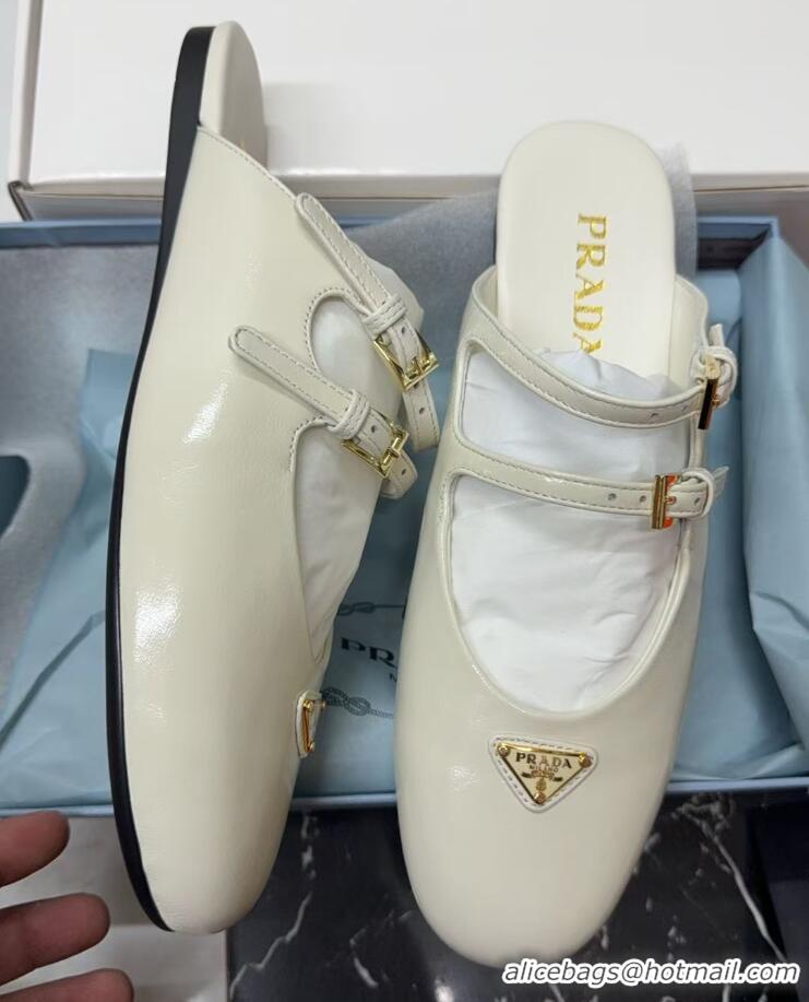 Good Quality Prada Patent Leather ballerina flat mules White 2025 1F794N