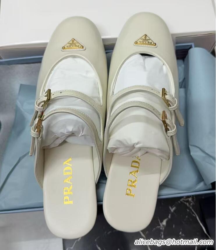 Good Quality Prada Patent Leather ballerina flat mules White 2025 1F794N