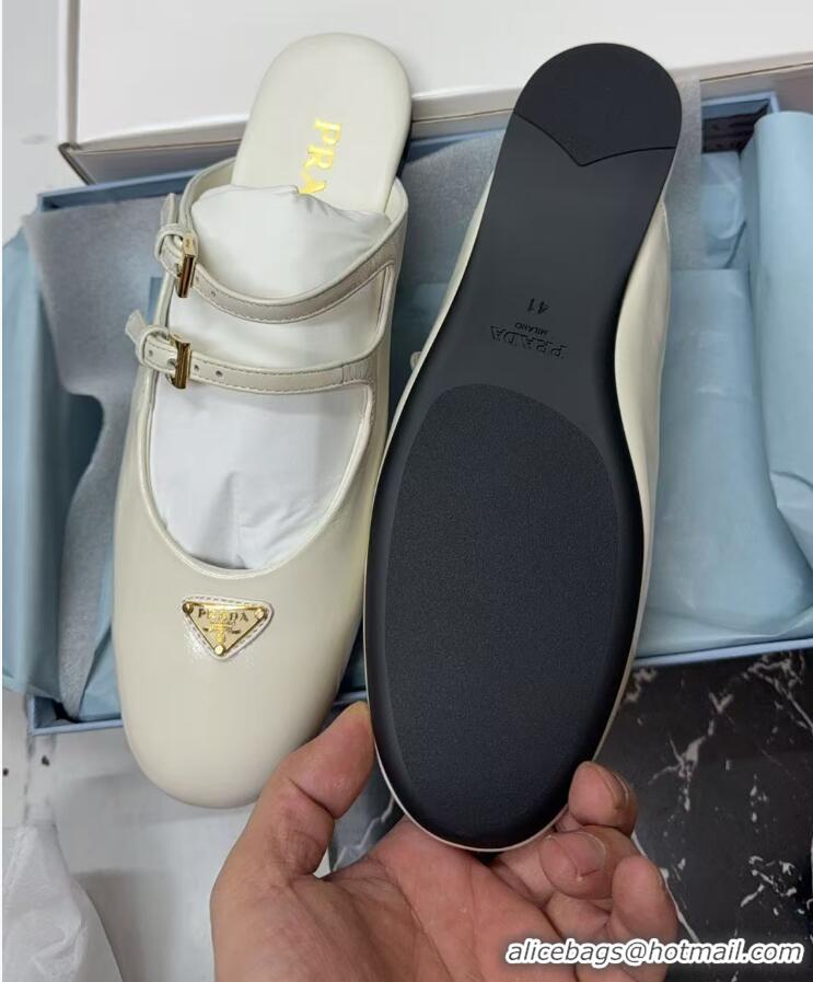 Good Quality Prada Patent Leather ballerina flat mules White 2025 1F794N