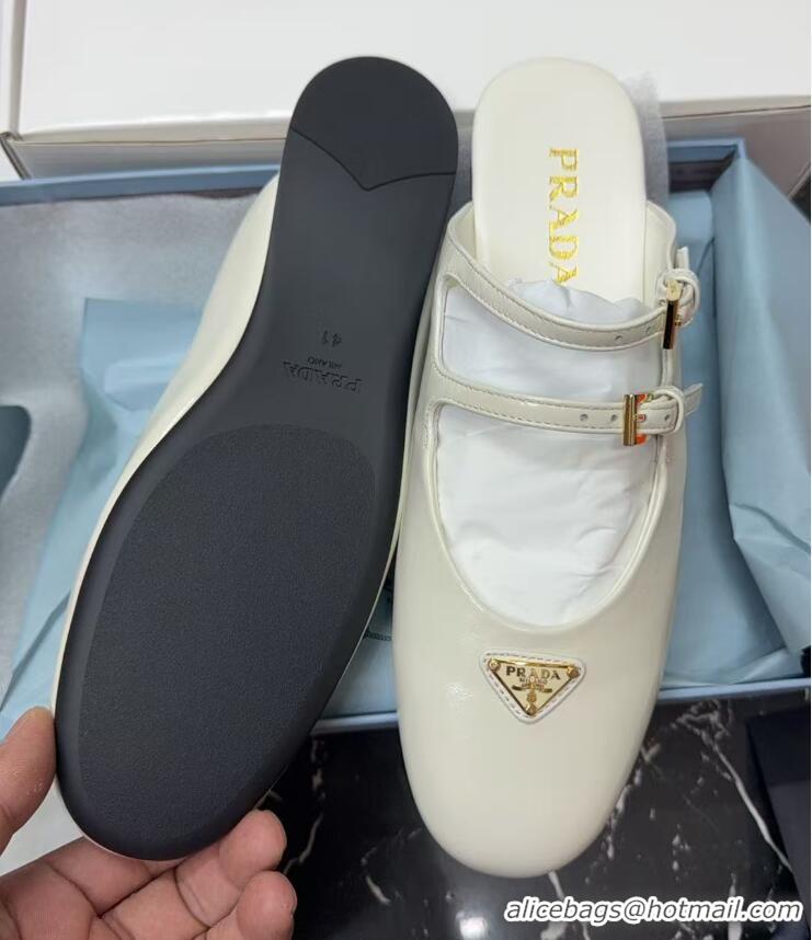 Good Quality Prada Patent Leather ballerina flat mules White 2025 1F794N