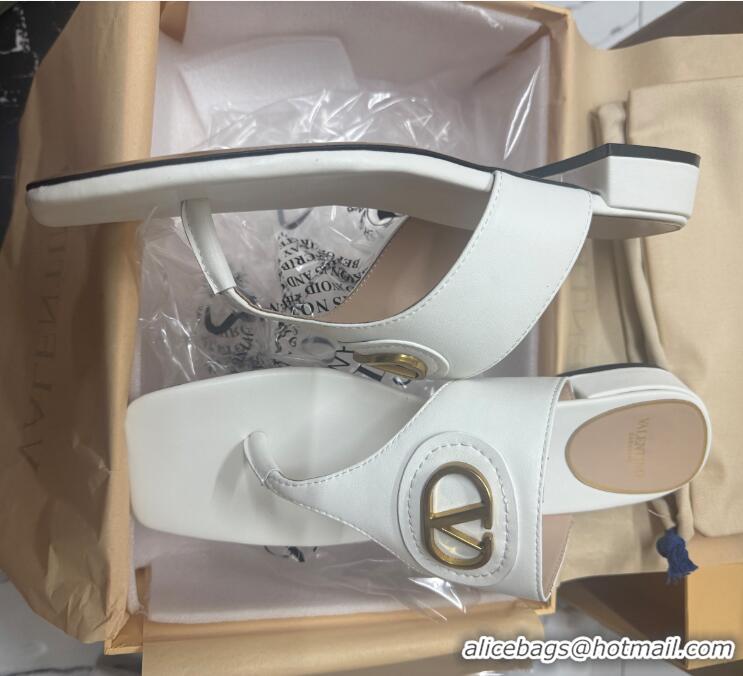 Popular Style Valentino Vlogo Signature Flat Thong Slides Sandal in Calfskin White 0902063