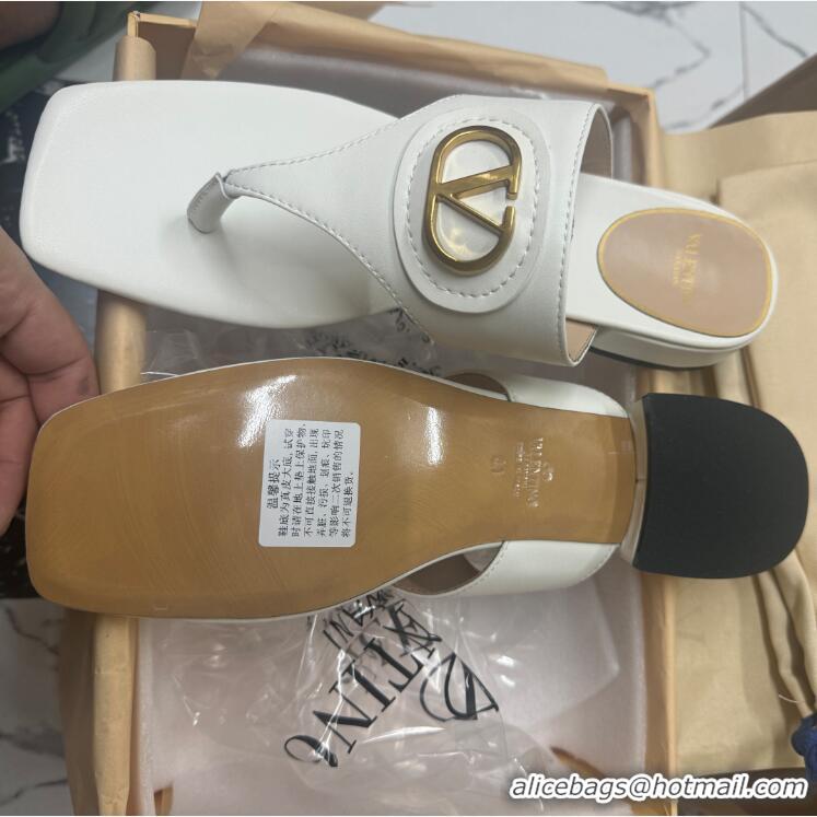 Popular Style Valentino Vlogo Signature Flat Thong Slides Sandal in Calfskin White 0902063