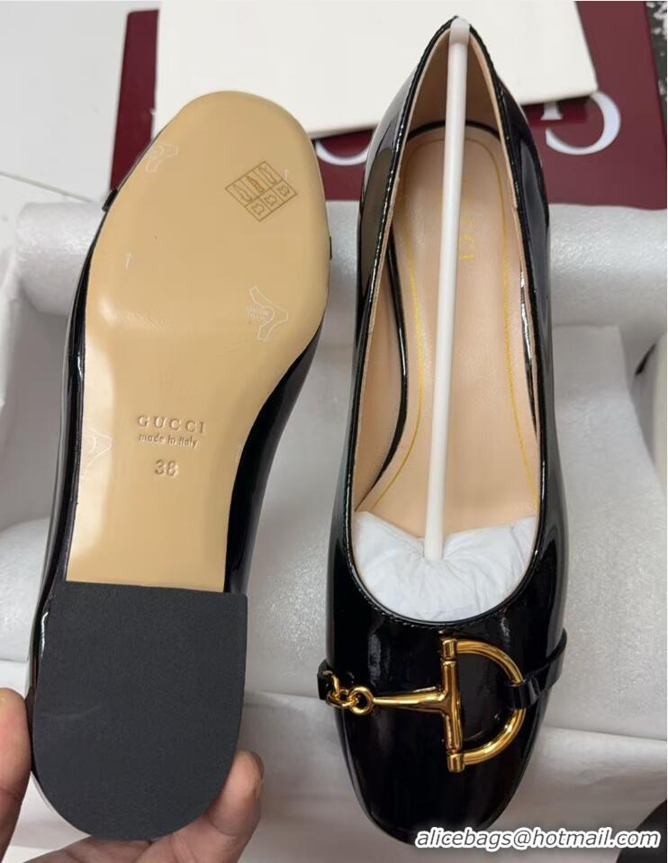 Purchase Gucci Ballet Flats with Half Horsebit in Patent Leather Black 1021035