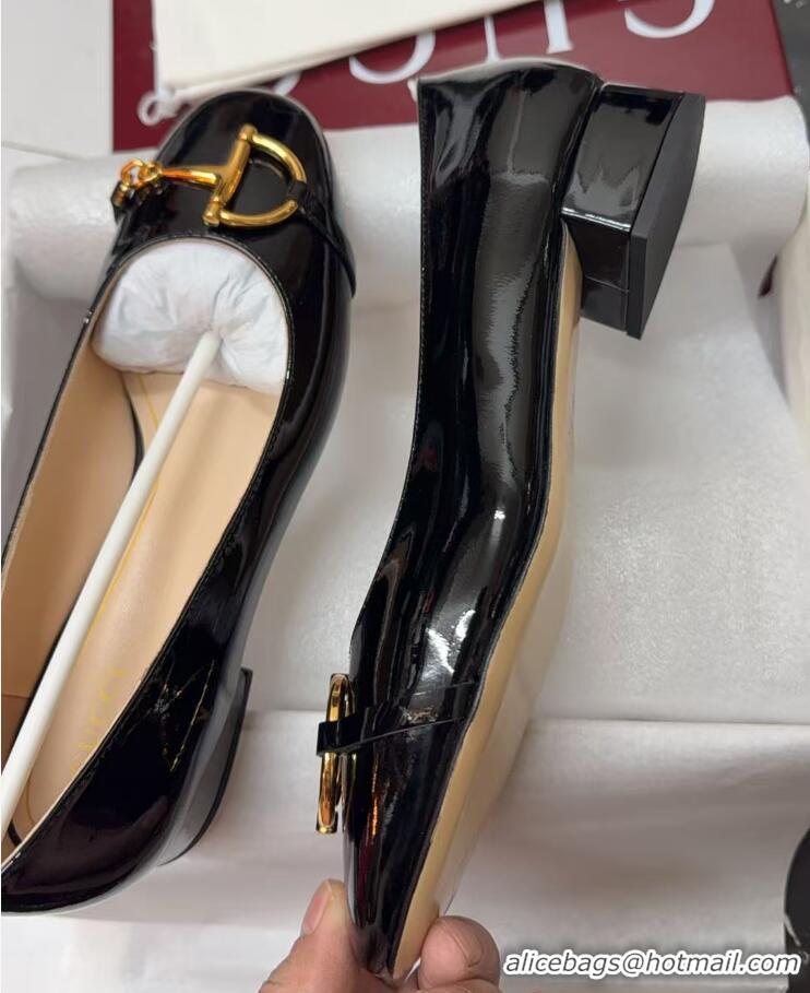 Purchase Gucci Ballet Flats with Half Horsebit in Patent Leather Black 1021035