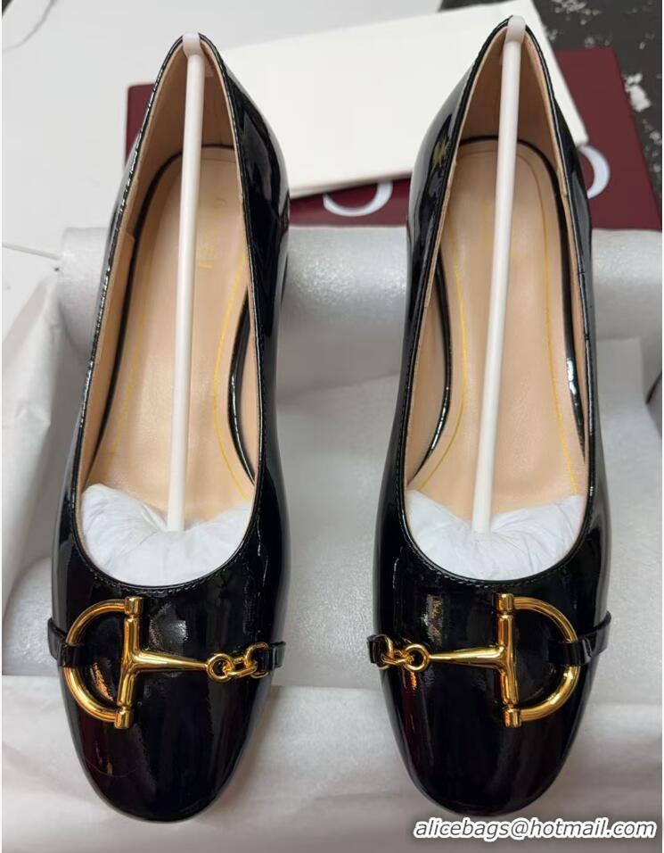 Purchase Gucci Ballet Flats with Half Horsebit in Patent Leather Black 1021035