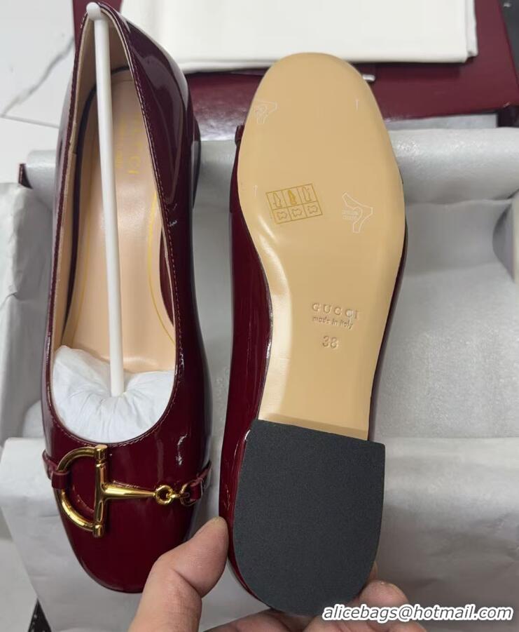 Shop Duplicate Gucci Ballet Flats with Half Horsebit in Patent Leather Burgundy 1021037
