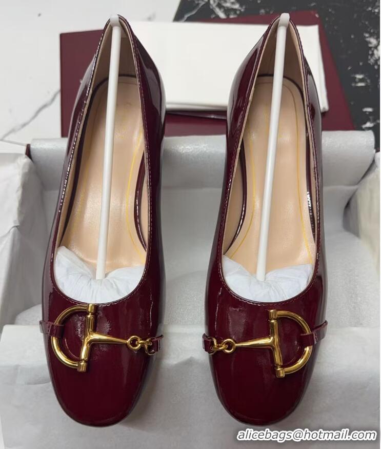 Shop Duplicate Gucci Ballet Flats with Half Horsebit in Patent Leather Burgundy 1021037