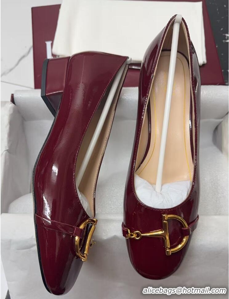 Shop Duplicate Gucci Ballet Flats with Half Horsebit in Patent Leather Burgundy 1021037