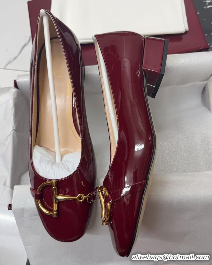 Shop Duplicate Gucci Ballet Flats with Half Horsebit in Patent Leather Burgundy 1021037