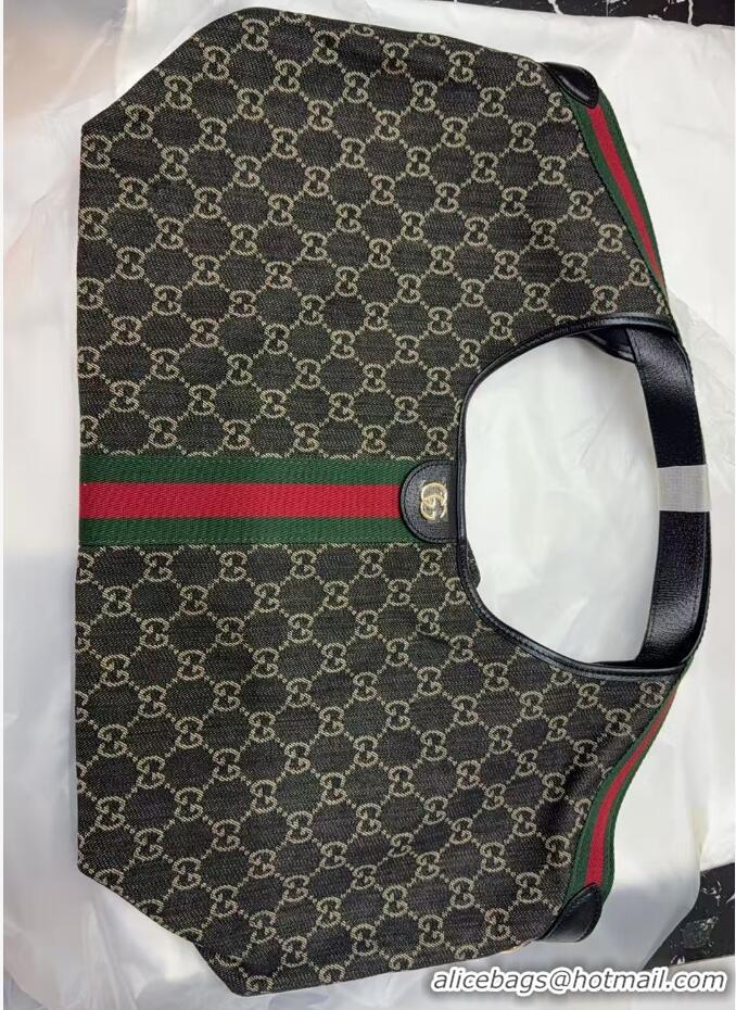 Luxury Discount Gucci Giglio Large Tote Bag in GG Denim 853971 Black 2025
