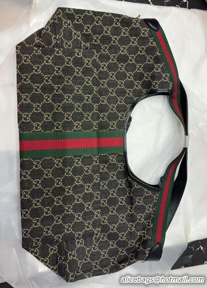 Luxury Discount Gucci Giglio Large Tote Bag in GG Denim 853971 Black 2025