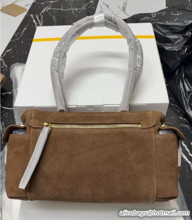 Top Grade Prada Explore medium suede tote bag 1BG596 Dark Brown 2025