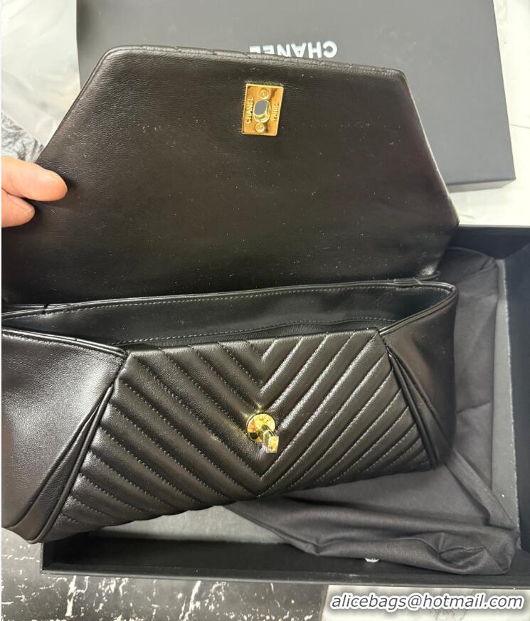 Well Crafted Chanel Chevron Lambskin Leather Clutch AP9855 Black/Gold 2026