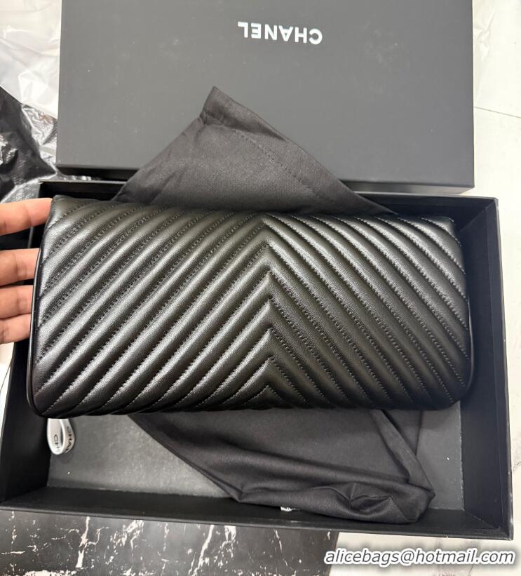 Well Crafted Chanel Chevron Lambskin Leather Clutch AP9855 Black/Gold 2026