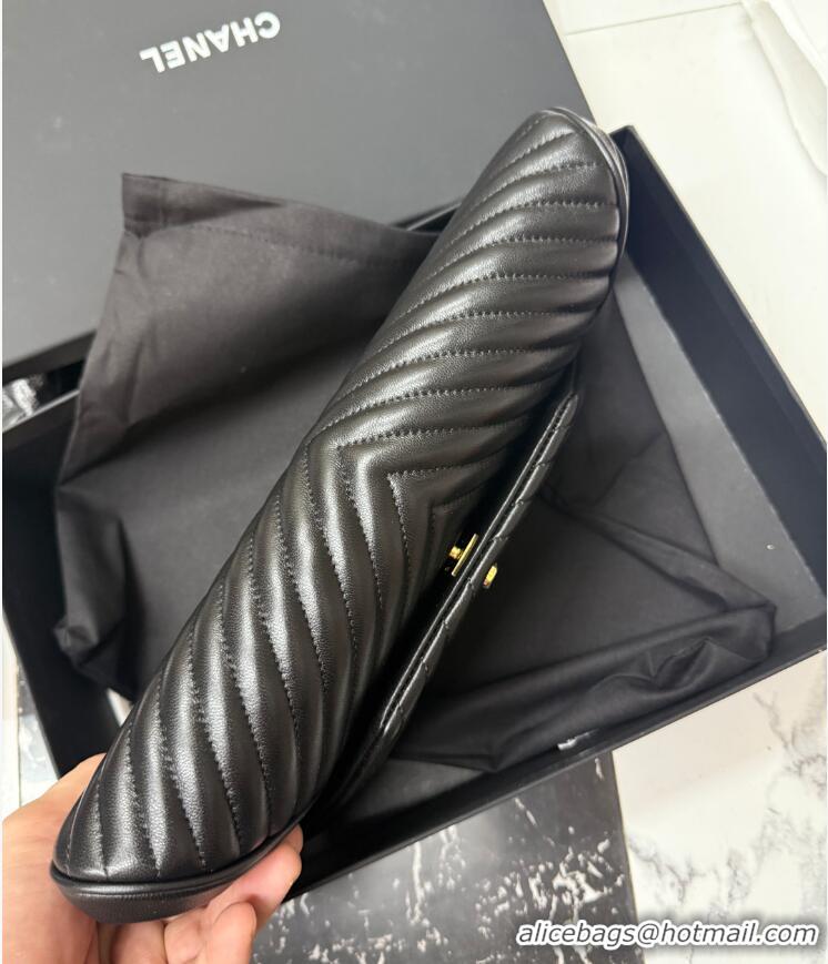 Well Crafted Chanel Chevron Lambskin Leather Clutch AP9855 Black/Gold 2026