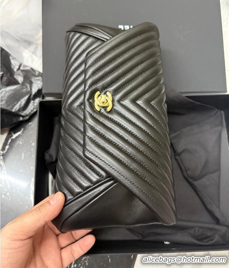Well Crafted Chanel Chevron Lambskin Leather Clutch AP9855 Black/Gold 2026
