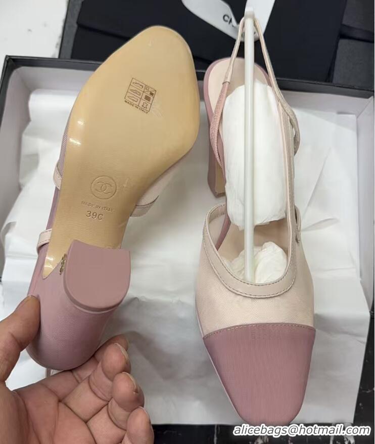 Sumptuous Chanel Mesh & Grosgrain Slingbacks Pump 9cm G45509 Light Pink 2026