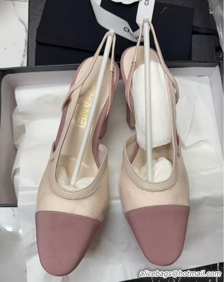 Sumptuous Chanel Mesh & Grosgrain Slingbacks Pump 9cm G45509 Light Pink 2026