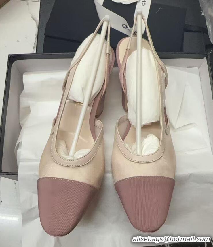Sumptuous Chanel Mesh & Grosgrain Slingbacks Pump 9cm G45509 Light Pink 2026